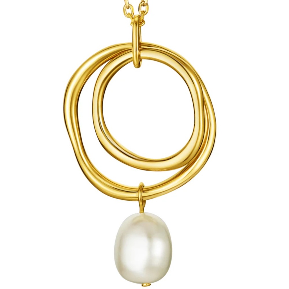 Double Odd Circle Freshwater Cultured Organic Pearl thin Gold over 925 Sterling